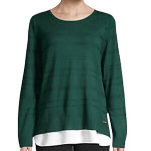 Calvin Klein Green Layered Crewneck Knit Sweater - Large